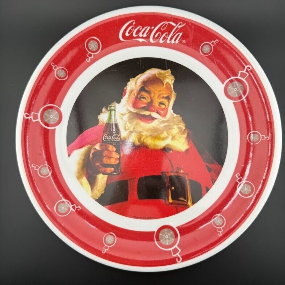 Vintage Gibson Coca-Cola Christmas Santa 10.5 Inch Melamine Plates, Set of 3